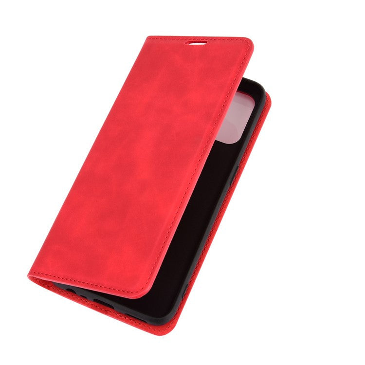 Silky Touch Leather Stand Shell Case for OPPO A53(2020) - Red