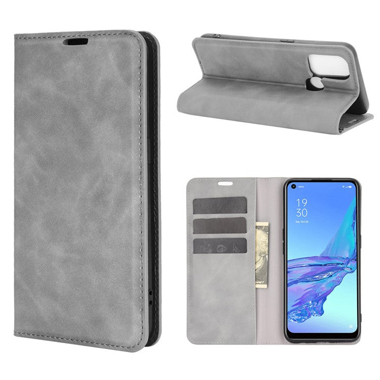 Silky Touch Leather Stand Shell Case for OPPO A53(2020) - Grey