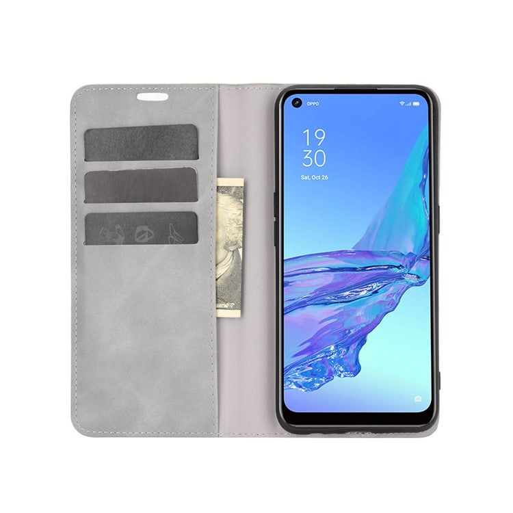 Silky Touch Leather Stand Shell Case for OPPO A53(2020) - Grey
