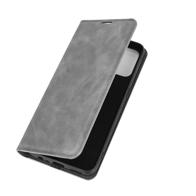 Silky Touch Leather Stand Shell Case for OPPO A53(2020) - Grey