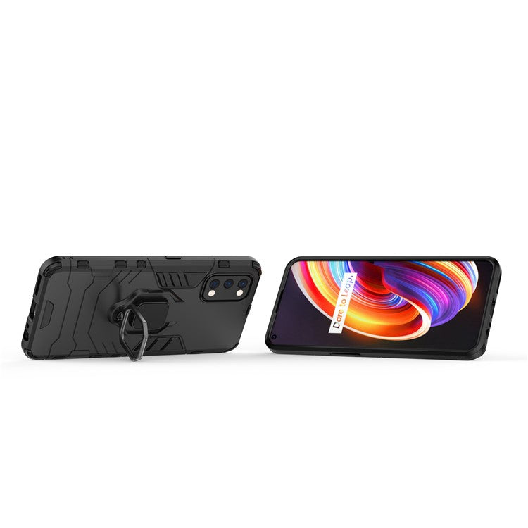 Ring-Shape Kickstand PC + TPU Phone Case for OPPO Realme 7 Pro - Black