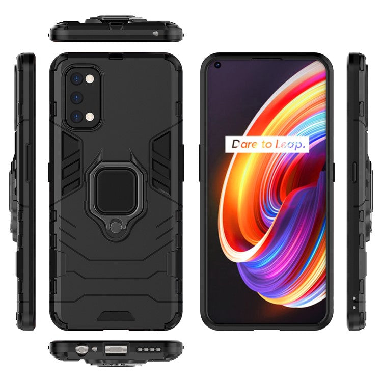 Ring-Shape Kickstand PC + TPU Phone Case for OPPO Realme 7 Pro - Black