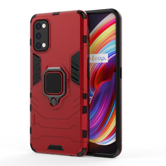 Ring-Shape Kickstand PC + TPU Phone Case for OPPO Realme 7 Pro - Red