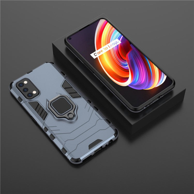 Ring-Shape Kickstand PC + TPU Phone Case for OPPO Realme 7 Pro - Blue