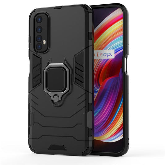 PC + TPU Finger Ring Kickstand Hybrid Phone Case for Oppo Realme 7 - Black