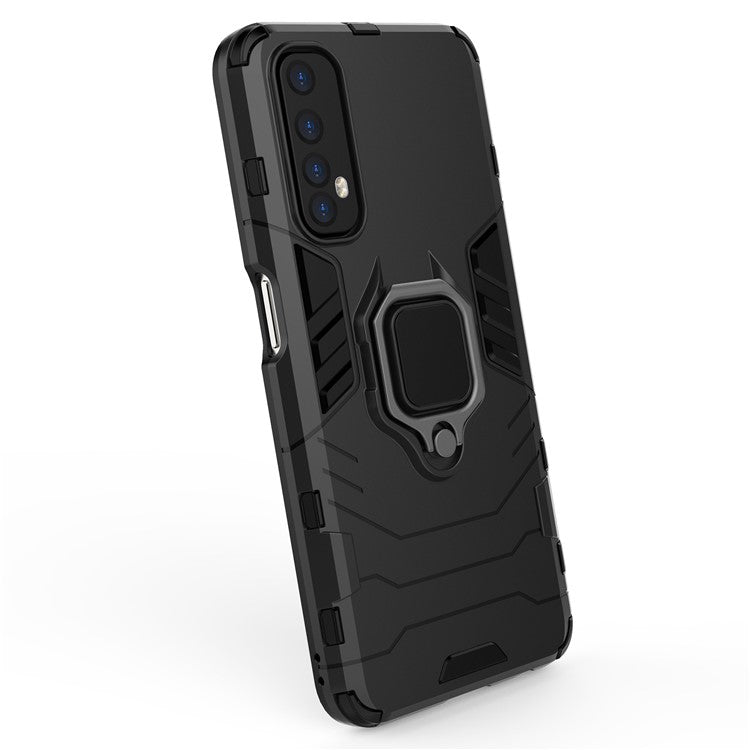 PC + TPU Finger Ring Kickstand Hybrid Phone Case for Oppo Realme 7 - Black