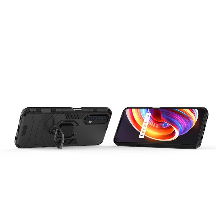 PC + TPU Finger Ring Kickstand Hybrid Phone Case for Oppo Realme 7 - Black