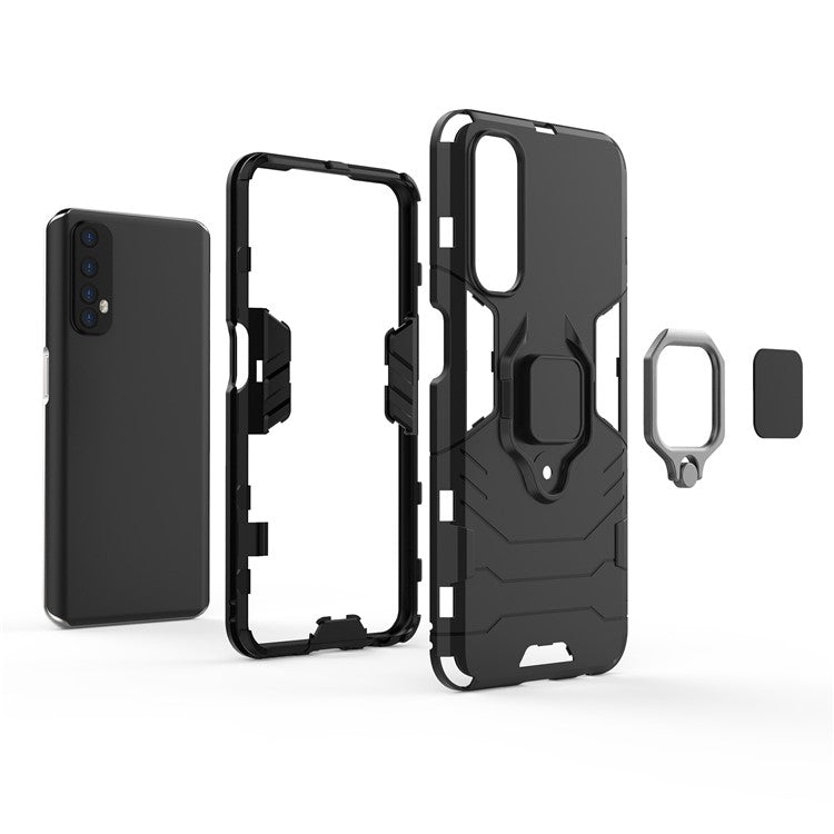 PC + TPU Finger Ring Kickstand Hybrid Phone Case for Oppo Realme 7 - Black