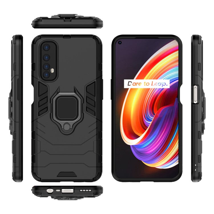 PC + TPU Finger Ring Kickstand Hybrid Phone Case for Oppo Realme 7 - Black