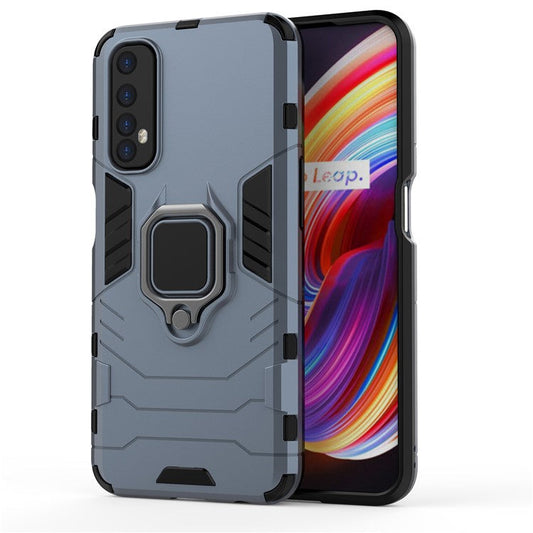 PC + TPU Finger Ring Kickstand Hybrid Phone Case for Realme 7 - Blue