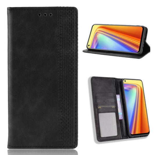 Vintage Style Magnetic PU Leather Stand Wallet Mobile Shell for Realme 7 / Realme Narzo 20 Pro - Black