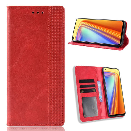 Vintage Style Magnetic PU Leather Stand Wallet Mobile Shell for Realme 7 / Realme Narzo 20 Pro - Red