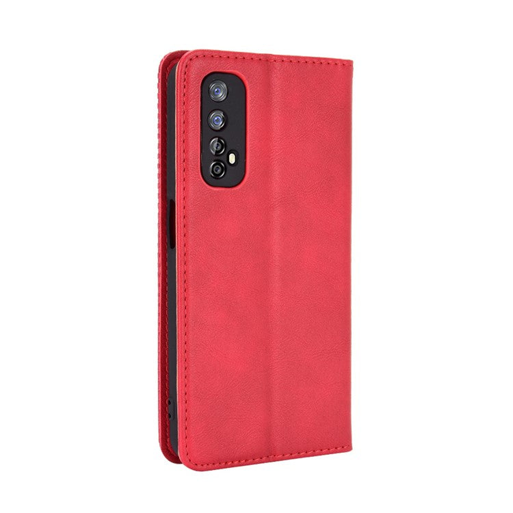 Vintage Style Magnetic PU Leather Stand Wallet Mobile Shell for Realme 7 / Realme Narzo 20 Pro - Red