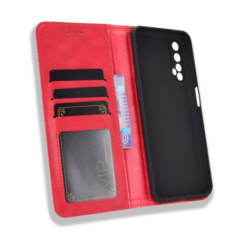 Vintage Style Magnetic PU Leather Stand Wallet Mobile Shell for Realme 7 / Realme Narzo 20 Pro - Red