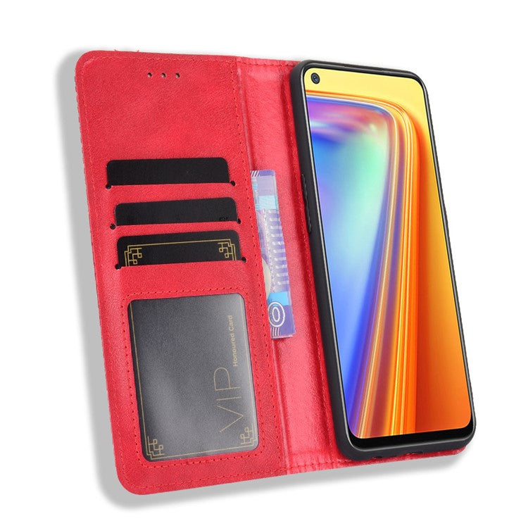 Vintage Style Magnetic PU Leather Stand Wallet Mobile Shell for Realme 7 / Realme Narzo 20 Pro - Red