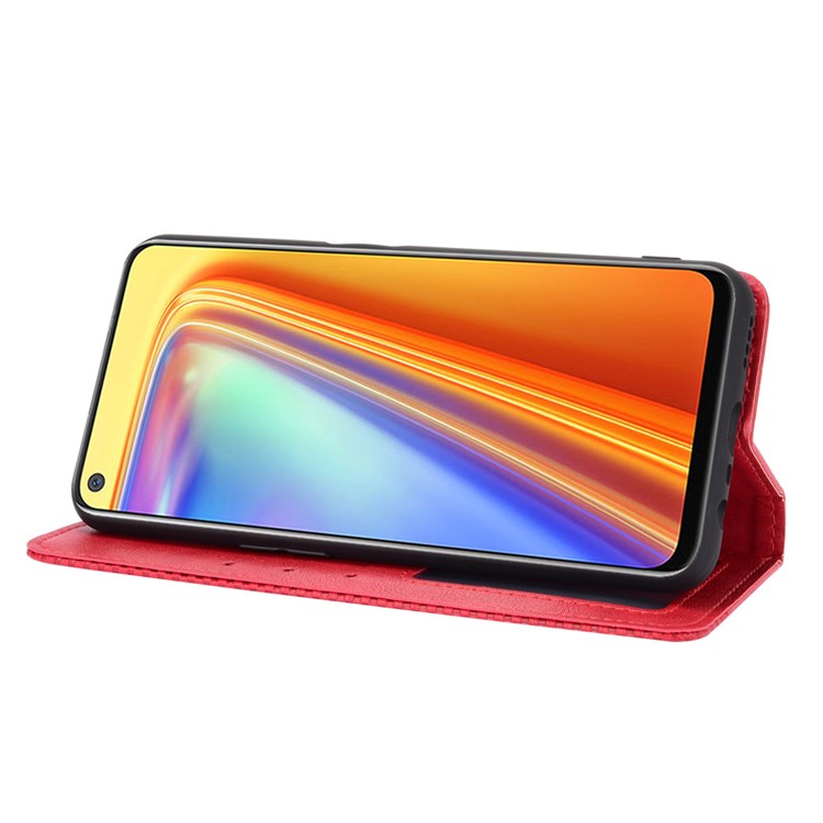 Vintage Style Magnetic PU Leather Stand Wallet Mobile Shell for Realme 7 / Realme Narzo 20 Pro - Red