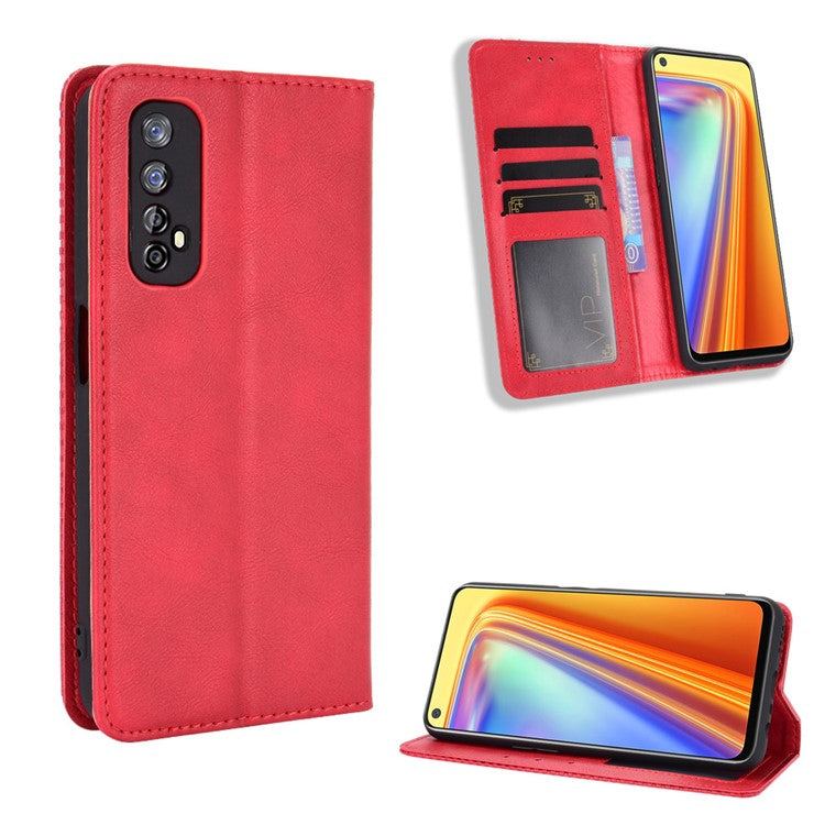 Vintage Style Magnetic PU Leather Stand Wallet Mobile Shell for Realme 7 / Realme Narzo 20 Pro - Red