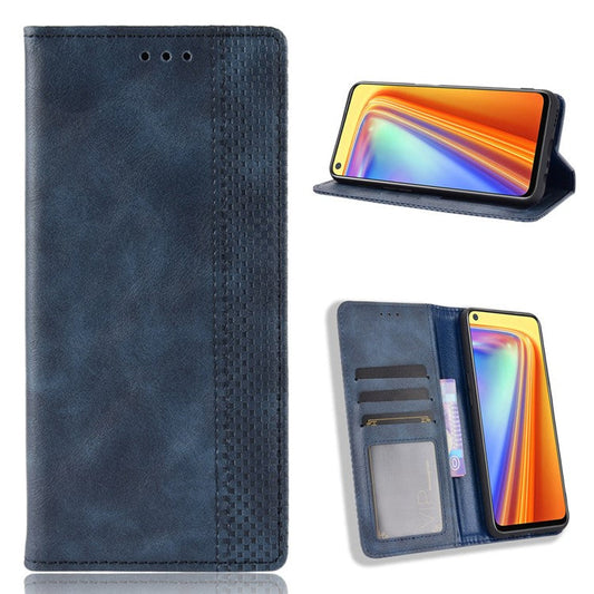 Vintage Style Magnetic PU Leather Stand Wallet Mobile Shell for Realme 7 / Realme Narzo 20 Pro - Blue