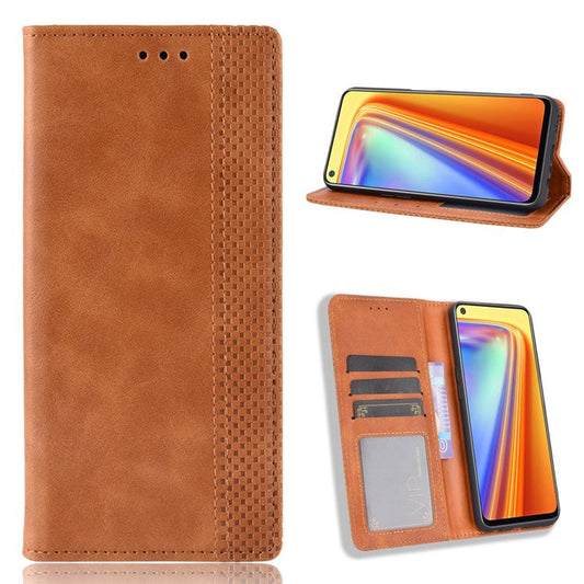 Vintage Style Magnetic PU Leather Stand Wallet Mobile Shell for Realme 7 / Realme Narzo 20 Pro - Brown
