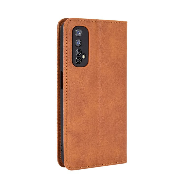 Vintage Style Magnetic PU Leather Stand Wallet Mobile Shell for Realme 7 / Realme Narzo 20 Pro - Brown