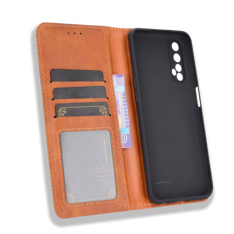 Vintage Style Magnetic PU Leather Stand Wallet Mobile Shell for Realme 7 / Realme Narzo 20 Pro - Brown