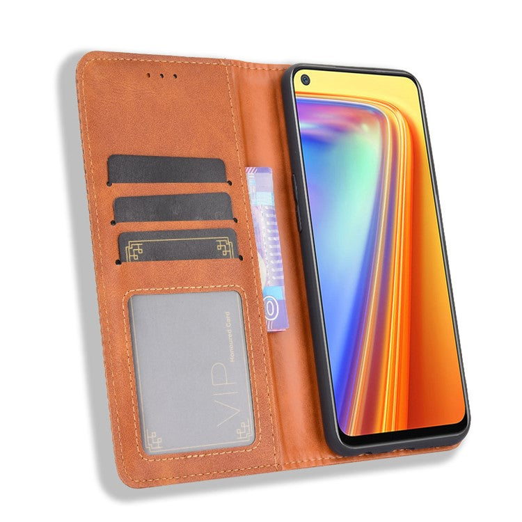 Vintage Style Magnetic PU Leather Stand Wallet Mobile Shell for Realme 7 / Realme Narzo 20 Pro - Brown