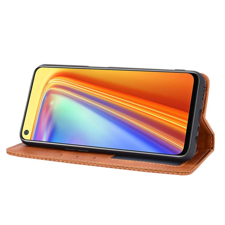 Vintage Style Magnetic PU Leather Stand Wallet Mobile Shell for Realme 7 / Realme Narzo 20 Pro - Brown