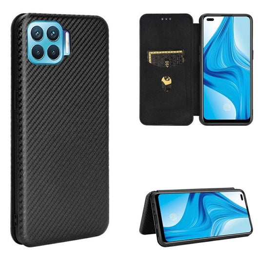 Auto-absorbed Carbon Fiber Skin Leather Phone Cover for Realme 7 Pro - Black