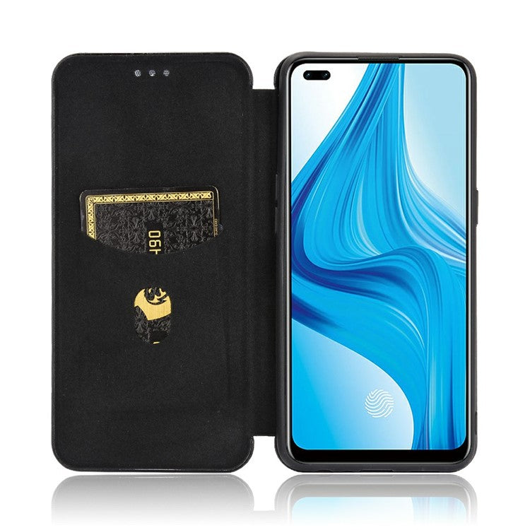 Auto-absorbed Carbon Fiber Skin Leather Phone Cover for Realme 7 Pro - Black