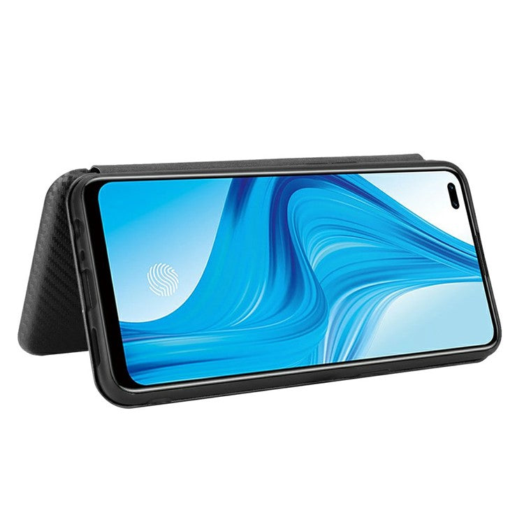 Auto-absorbed Carbon Fiber Skin Leather Phone Cover for Realme 7 Pro - Black
