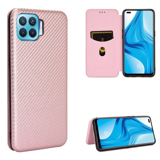 Auto-absorbed Carbon Fiber Skin Leather Phone Cover for Realme 7 Pro - Rose Gold