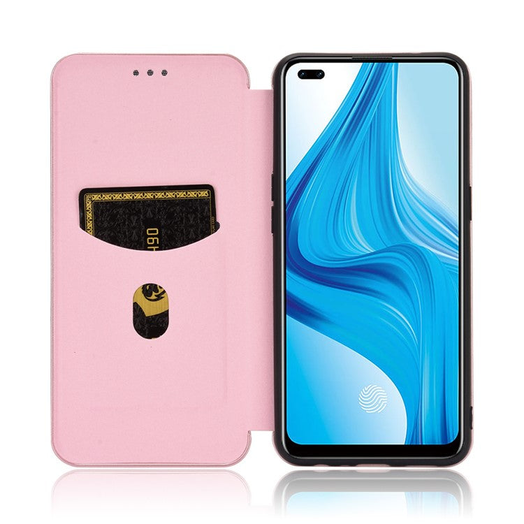 Auto-absorbed Carbon Fiber Skin Leather Phone Cover for Realme 7 Pro - Rose Gold