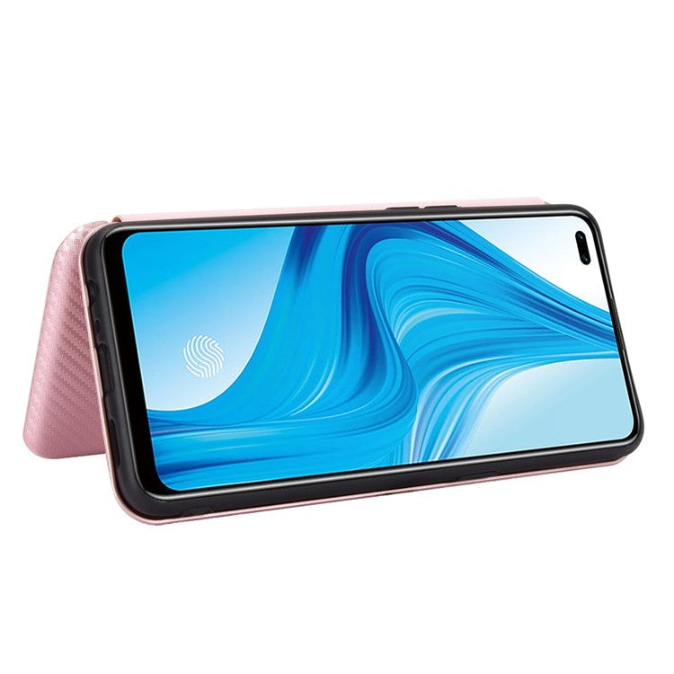 Auto-absorbed Carbon Fiber Skin Leather Phone Cover for Realme 7 Pro - Rose Gold