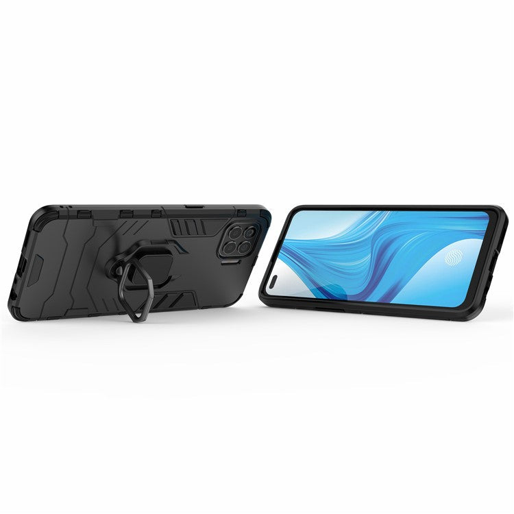 Ring-Shape Kickstand PC + TPU Hybrid Phone Cover for Oppo F17 Pro - Black