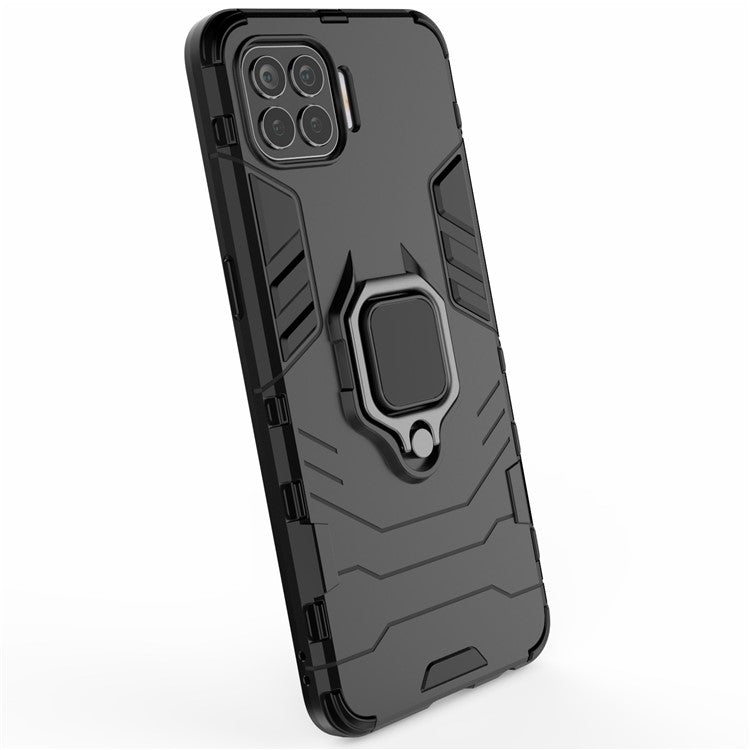 Ring-Shape Kickstand PC + TPU Hybrid Phone Cover for Oppo F17 Pro - Black