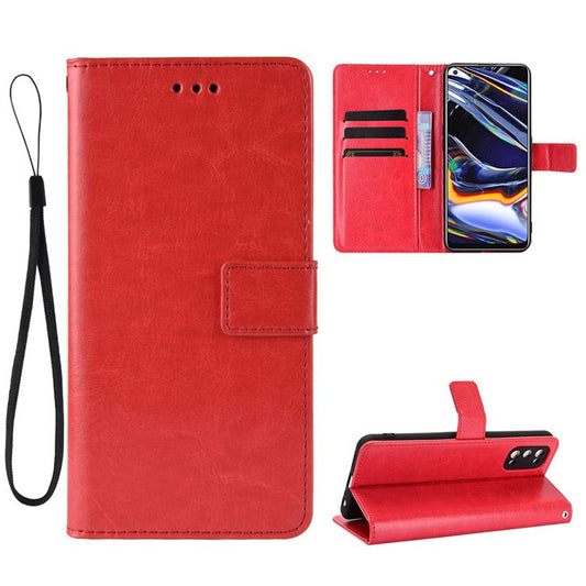 Crazy Horse Texture Leather Wallet Phone Cover Shell with Magnetic Buckle for Realme 7 Pro - Red