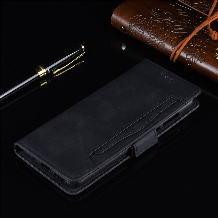 Protective Leather Case with Multiple Card Slots Phone Cover for Realme 7 Pro - Black