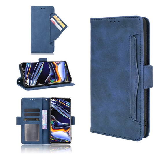 Protective Leather Case with Multiple Card Slots Phone Cover for Realme 7 Pro - Blue