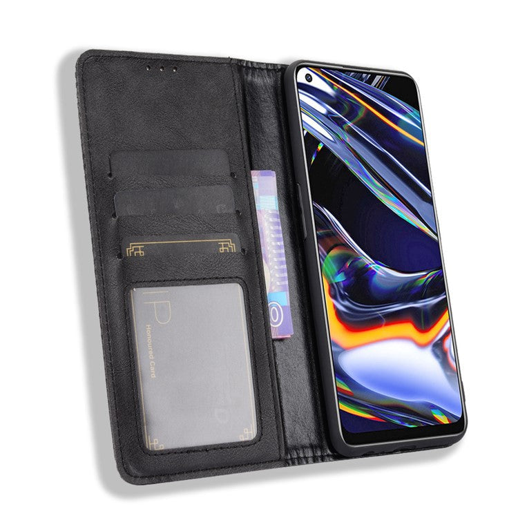 Auto-absorbed Retro Leather Case Cover for Realme 7 Pro - Black