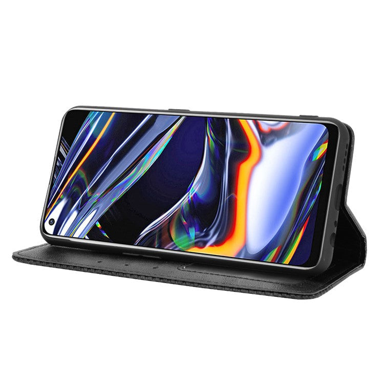 Auto-absorbed Retro Leather Case Cover for Realme 7 Pro - Black