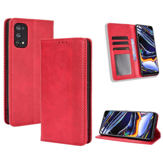 Auto-absorbed Retro Leather Case Cover for Realme 7 Pro - Red