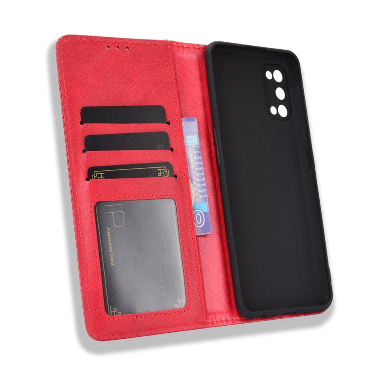 Auto-absorbed Retro Leather Case Cover for Realme 7 Pro - Red
