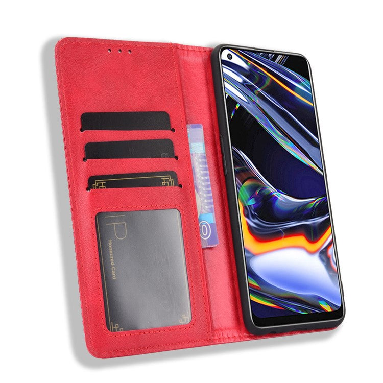 Auto-absorbed Retro Leather Case Cover for Realme 7 Pro - Red