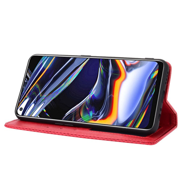 Auto-absorbed Retro Leather Case Cover for Realme 7 Pro - Red