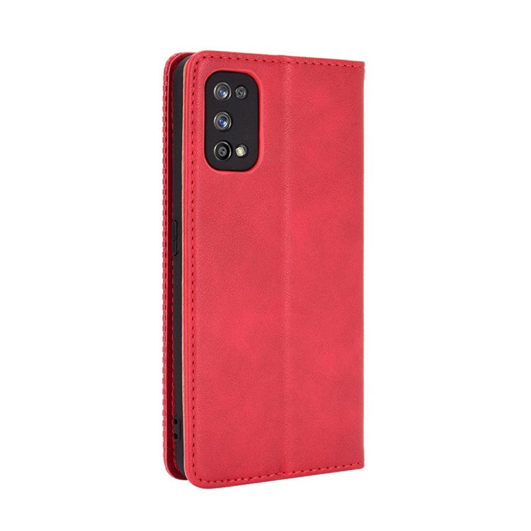 Auto-absorbed Retro Leather Case Cover for Realme 7 Pro - Red