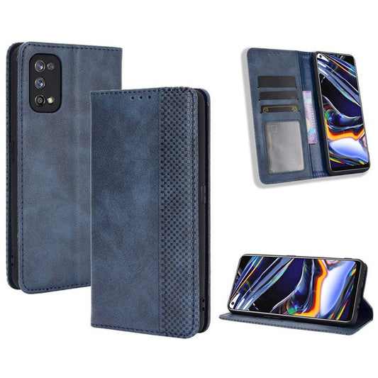 Auto-absorbed Retro Leather Case Cover for Realme 7 Pro - Blue