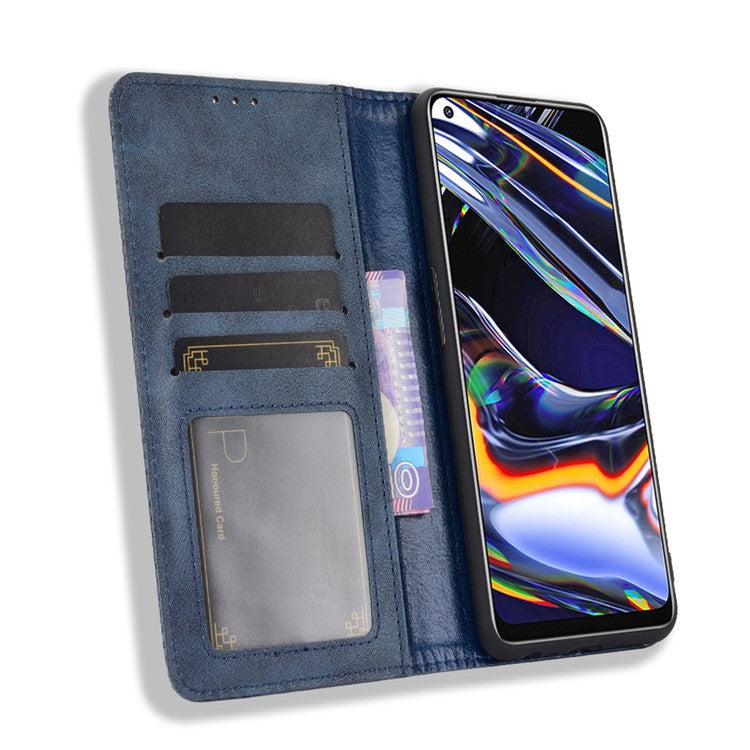 Auto-absorbed Retro Leather Case Cover for Realme 7 Pro - Blue
