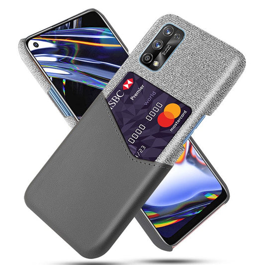 KSQ Card Holder Cloth + PU Leather Coated PC Back Cover for Realme 7 Pro - Grey