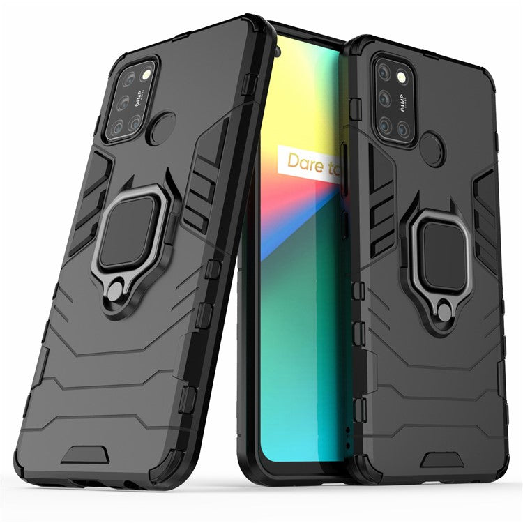 Cool Guard PC + TPU Hybrid Phone Case with Kickstand for Realme 7i (Asia)/C17 - Black