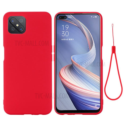 Liquid Silicone Cell Phone Cover with Strap for OPPO A92s - Red